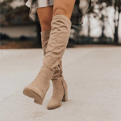 Elegant Knee-High Heeled Boots with Zipper