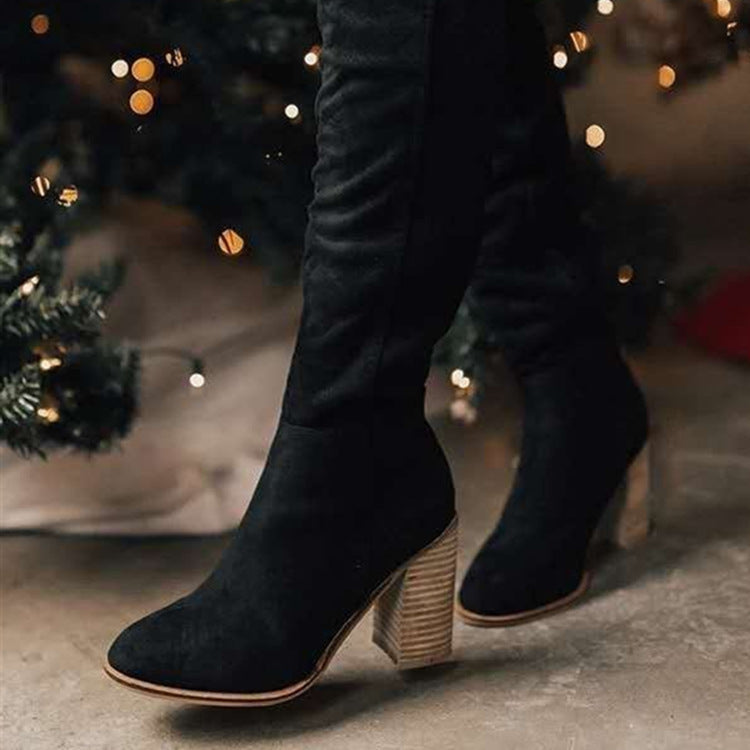 Elegant Knee-High Heeled Boots with Zipper
