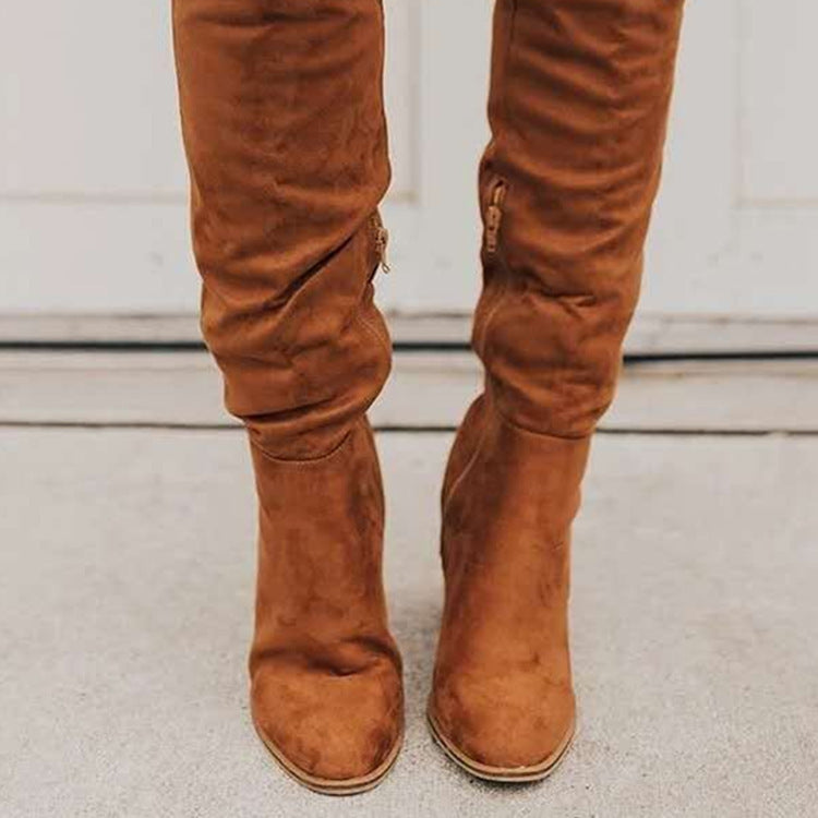 Elegant Knee-High Heeled Boots with Zipper