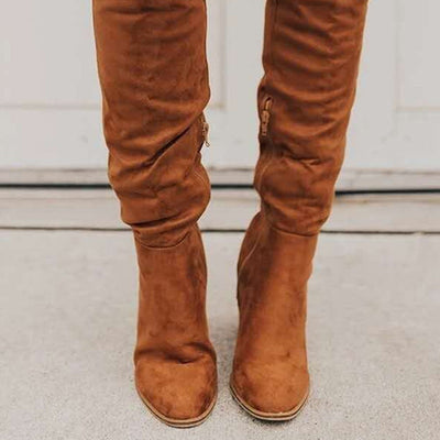Elegant Knee-High Heeled Boots with Zipper