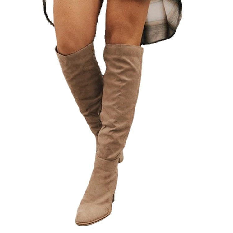 Elegant Knee-High Heeled Boots with Zipper