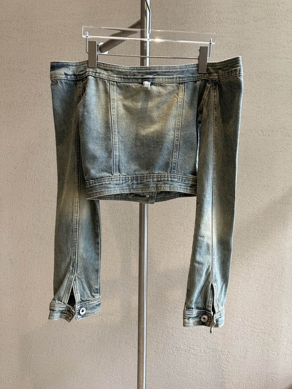 Off-shoulder Denim Long-sleeved Slim-fit Crop Top
