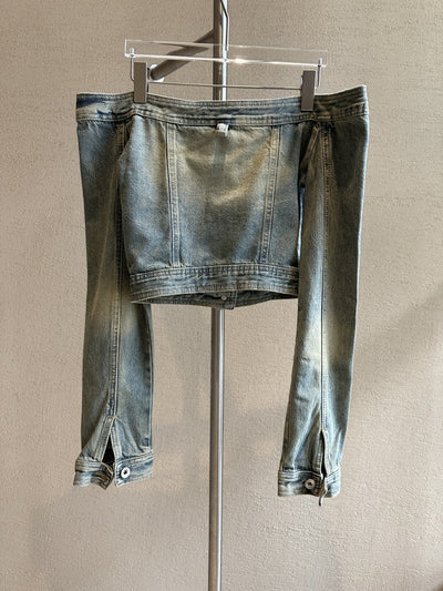 Off-shoulder Denim Long-sleeved Slim-fit Crop Top
