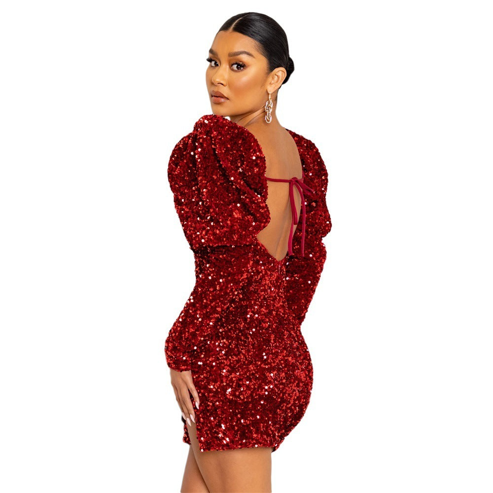 Sequin Glam Backless Party Dress